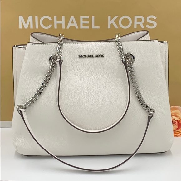 MICHAEL KORS TEAGEN LARGE LONG DROP SATCHEL WHITE - Picture 2 of 13